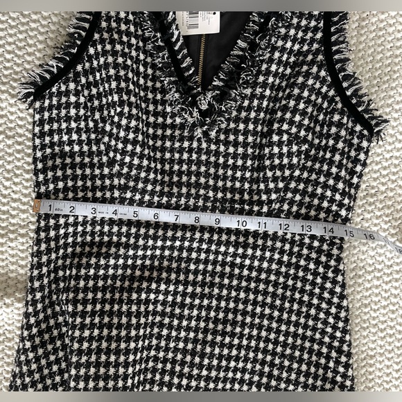 Kate Spade NWT Houndstooth Sheath Dress Sleeveless Fringe Trim Chic Tweed - Picture 3 of 9